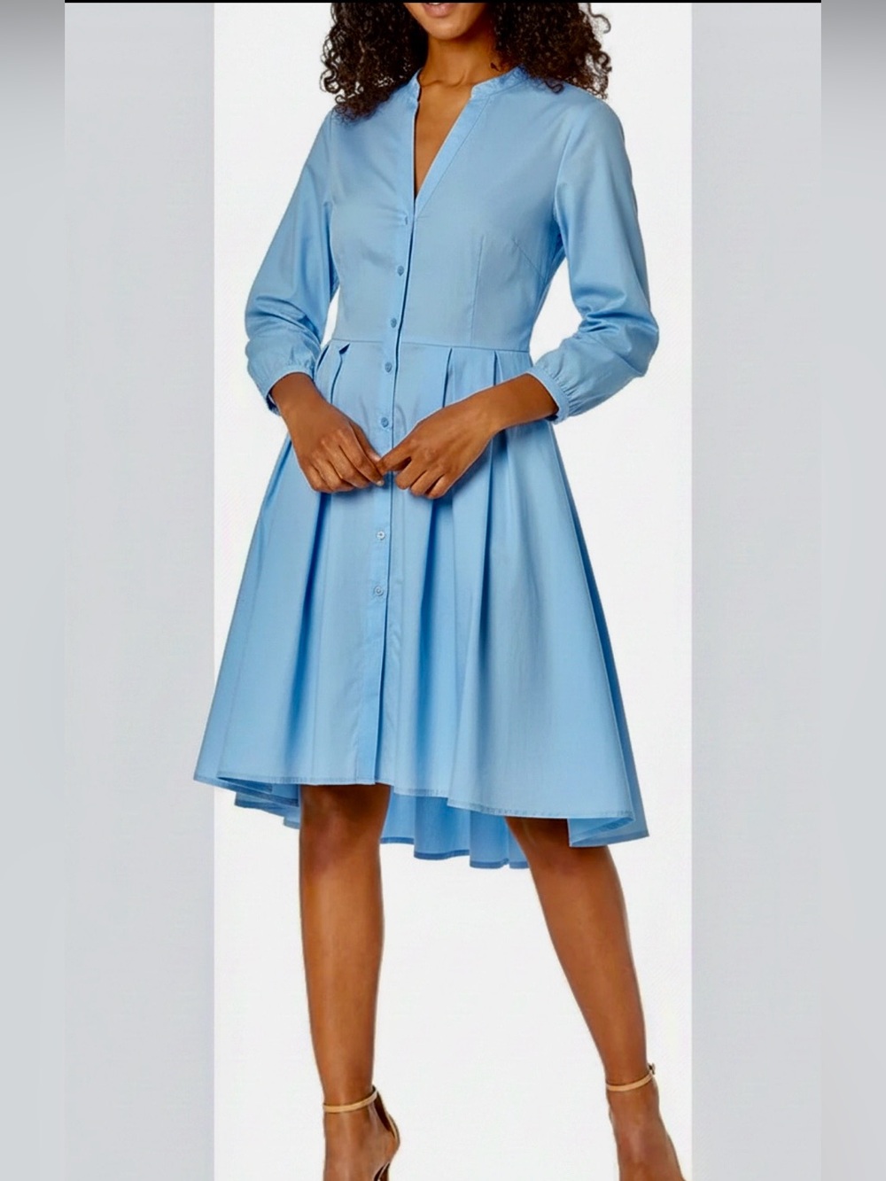 RIVA Light Blue Button-Front Fit & Flare Dress 100% Cotton